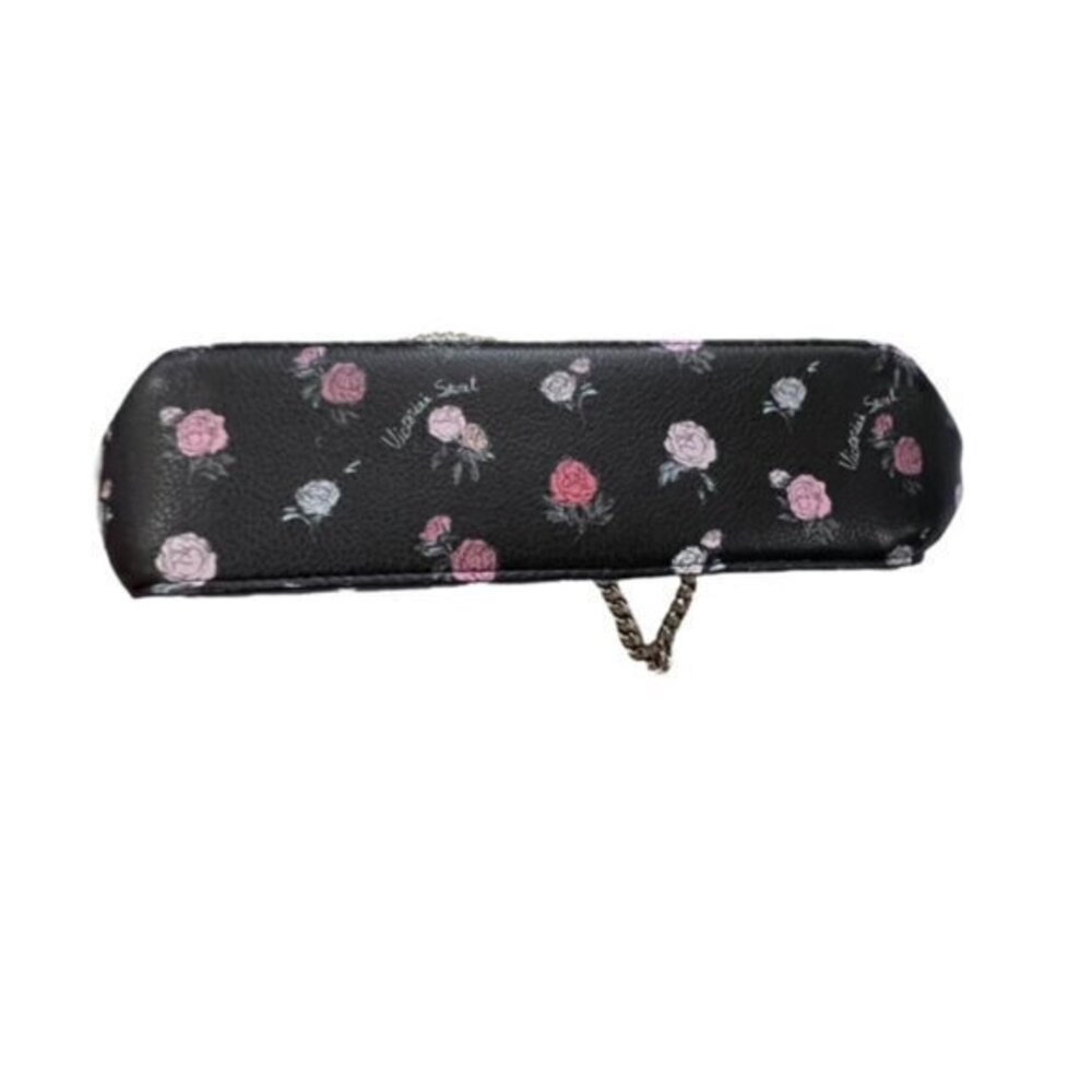 Victoria's Secret Crossbody Shoulder Bag Gold Chain Black Ditsy Floral Magnetic - Picture 8 of 10